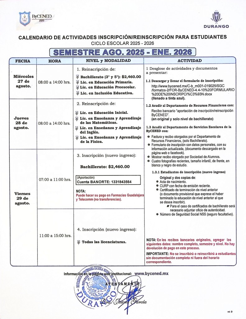 calendario inscripciones